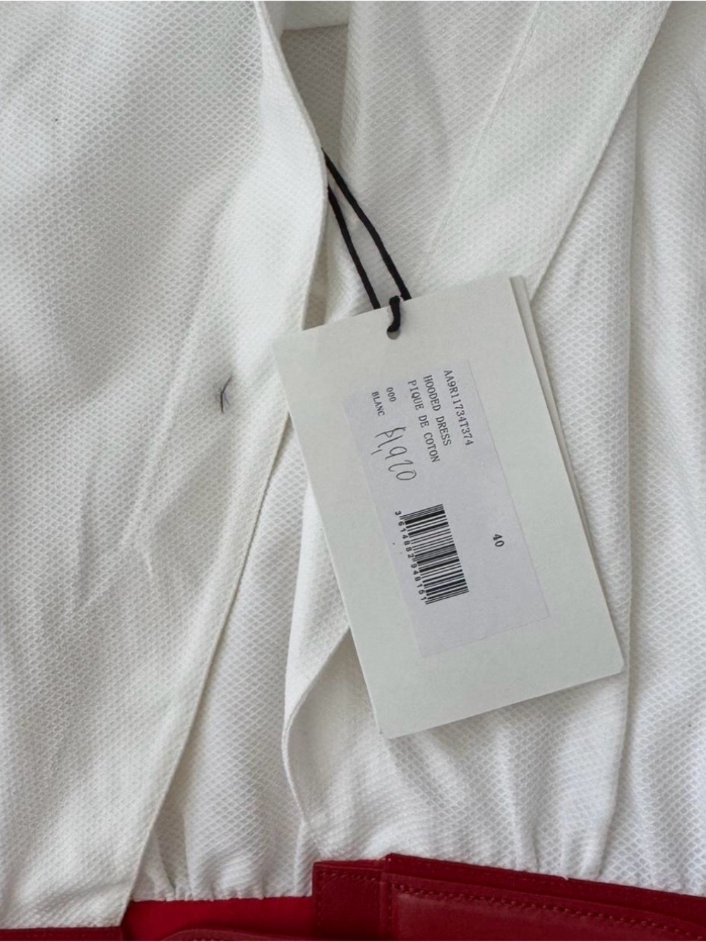 ALAIA White Hooded Dress with Red Waist Belt - Picture 3 of 6